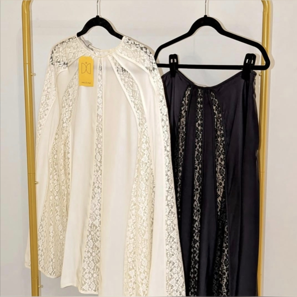 Stella McCartney Lace Cape Sleeve Blouse & Long Skirt Set size L, Ivory & black - Picture 2 of 16